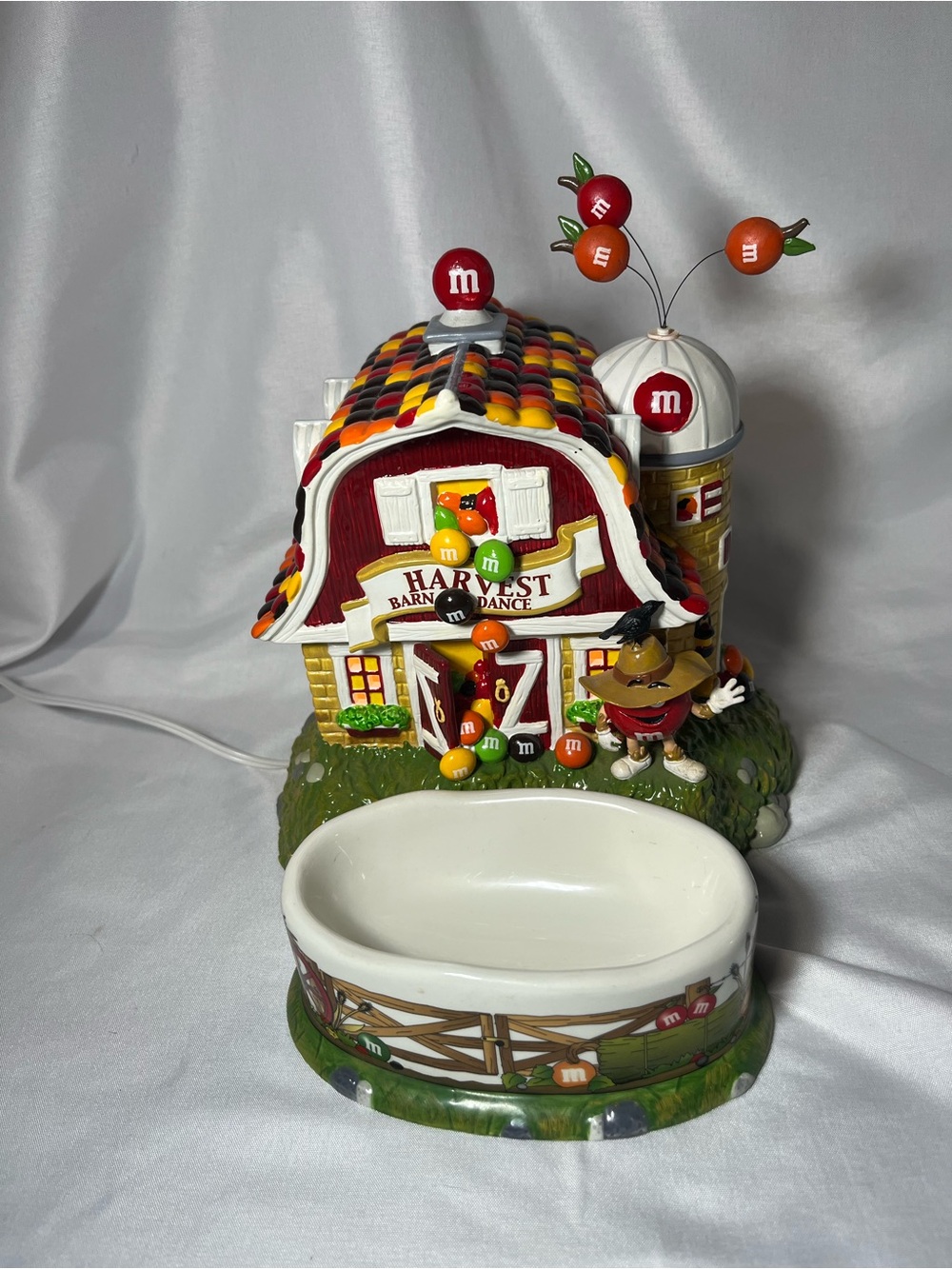 Vintage Department 56 M&M'S Fall Harvest Barn Lighted House Candy Dish Works